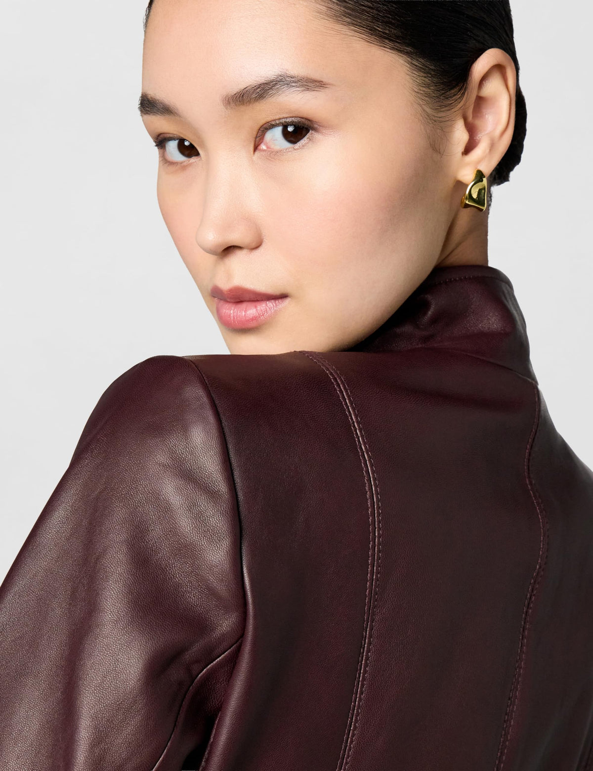 Cole Haan Women's Leather Wing Collared Jacket, Chianti, Small