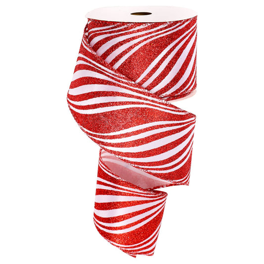 Whaline Christmas Glitter Candy Cane Ribbon White Red Stripe Wired Edge Ribbon 2.5 Inch Rustic Farmhouse Craft Ribbons for Xmas DIY Gift Wrapping Floral Arrangement Wreath Bow Decoration, 10 Yard