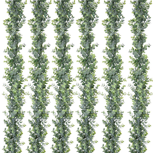 DearHouse 6 Pack Faux Eucalyptus Garland Plant, Artificial Vines Hanging Eucalyptus Leaves Greenery Garland for Wedding Backdrop Arch Wall Decor, 5.9 Feet/pcs UV Protected Indoor Outdoor