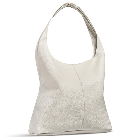 Italian Genuine Leather Hobo Bag for Women with Zipper | Large Soft Slouchy Shoulder Handbag Tote Bucket Purse Pocketbook (Beige)
