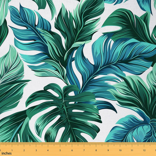 Blue Green Palm Leaves Fabric by The Yard Botanical Jungle Leaves No Stretch Sewing Fabrics Natural Tropical Plants Leaf Soft Flannel Polyester Fabric for Home DIY Projects 1 Yard Pre-Cut,36"x59"
