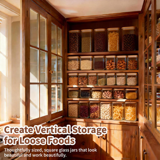 77L Glass Storage Containers with Lids [Multi-Size Set of 5], Airtight Glass Canisters for Kitchen & Pantry Organization, Clear Food Jars for Pasta, Cereal, Flour, Sugar, Coffee, Nuts & Snacks