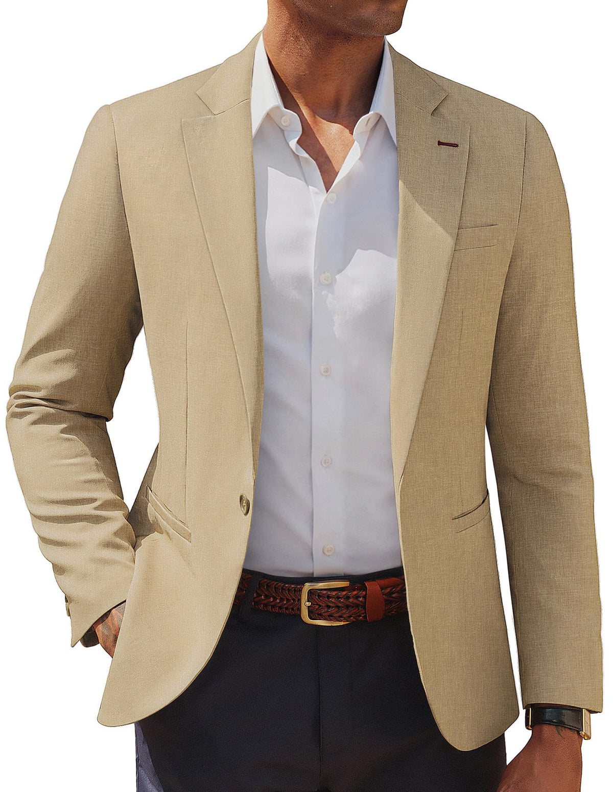 PJ PAUL JONES Mens One-Button Blazer Casual Lightweight Sport Coat Notch Lapel Solid Sport Jackets Khaki