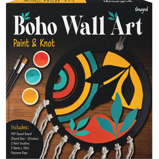 Unwynd Boho Wall Art DIY Craft Kit | Paint 10" MDF Cutout & Learn Macrame Knots | Relaxing Creative Activity | Perfect Mother’s Day Gift for Moms & Women