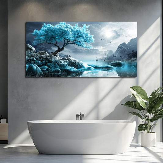 KELIYUAN Large Wall Art For Living Room Canvas Wall Decor Bedroom Blue Tree Landscape Wall Paintings Black And White Pictures Office Mural Framed Prints Artwork Modern Home Decorations 30x60in