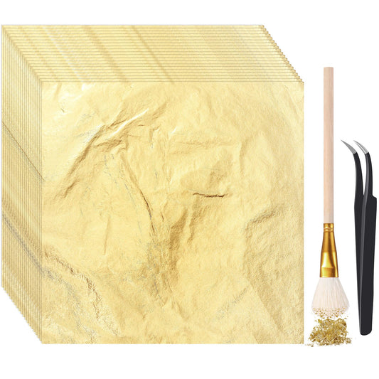 Cunhill 200 Pcs Gold Leaf Sheets for Art Foil Paper Leaf Art Foil Sheets Gilding Brush Thin Paper Craft for Painting Gilding Crafting Decoration,5.5 x 5.5 Inches(Gold)