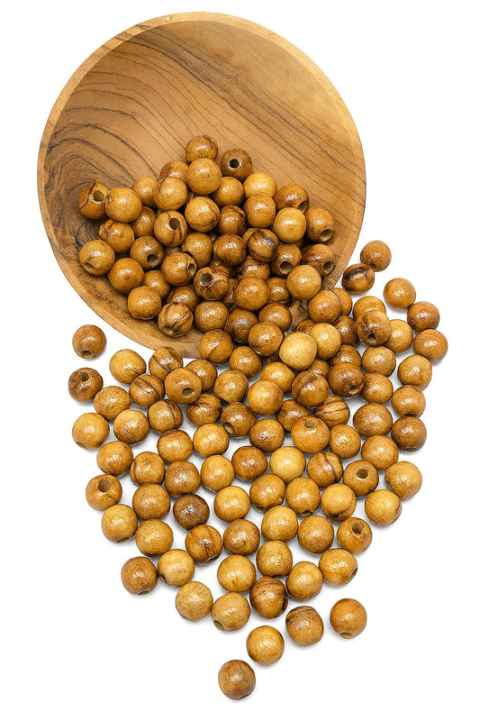 ZULUF 10mm Round Olive Wood Holy Land Brown Beads for Bracelets (60pcs) 10mm Beads for Jewelry Making Rosary Craft Supplies from Bethlehem Israel Palestine with Certificate BEAD009