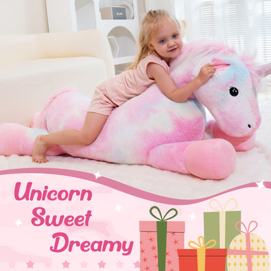GADXV 49 inch Pink Unicorn Stuffed Animal, Giant Stuffed Unicorn Plush, Large Unicorn Stuffed Animal for Girls Big Pink Plush Birthday, Christmas