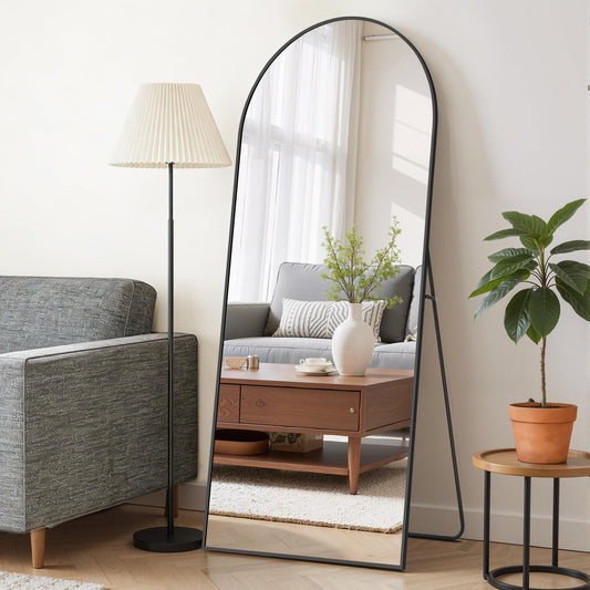 Mirror Full Length 64"x21" Full Body Floor Mirror with Stand, Shatterproof Glass, Aluminum Alloy Frame, Free Standing Wall Mounted or Leaning Arched Mirrors for Bedroom Living Room Entryway