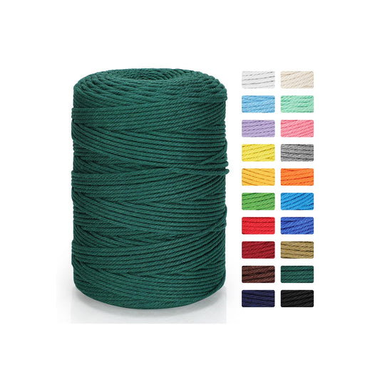 Macrame Cord 3mm x 328yd | 100% Natural Cotton Macrame Rope | 4 Strand Twisted Cotton Cord for DIY Crafts Knitting Plant Hangers Wedding Decor, Dark Green