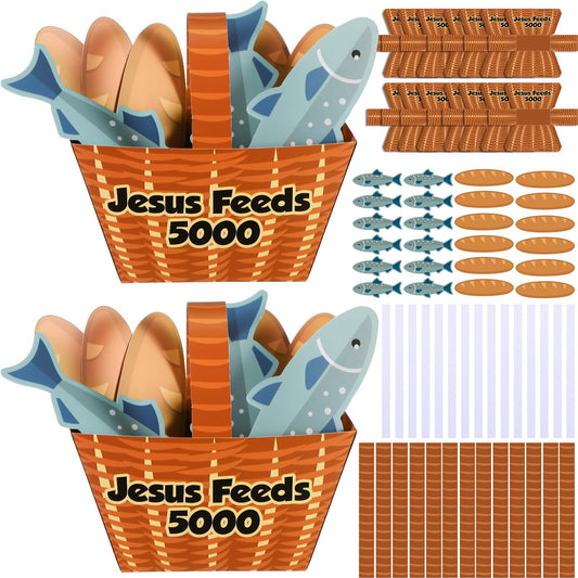 Motipuns 24 Set 24 Set Jesus Feed 5000 Craft Kit Sunday School VBS Religious Craft DIY Christian Handheld Basket Fisher of Men Vacation Bible School Gift for Home Church Preschool Activity Supply