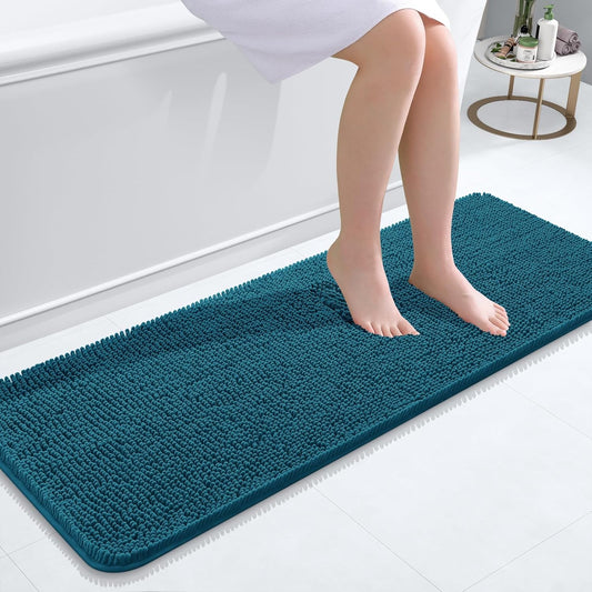 OLANLY Bathroom Runner Rugs - Soft Absorbent Chenille Bath Mats | Quick Dry, Machine Washable, 47x17 in Peacock Blue