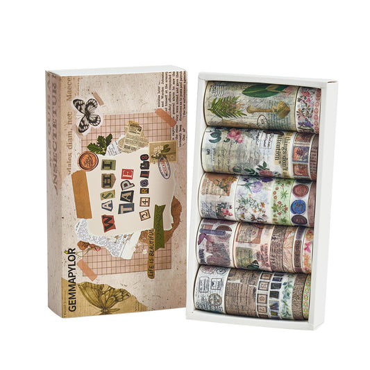 Gemmapylor Vintage Washi Tape Set 24 Rolls, Decorative Masking Tape for Junk Journal, Scrapbooking Supplies, DIY Crafting Supplies
