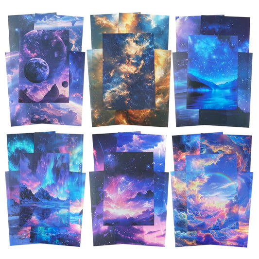 AuriicLeaf Large Galaxy & Aurora PET Stickers Set, 60 PCS Aesthetic Sky Stickers for Scrapbooking, Journaling, DIY Crafts, and Art Supplies