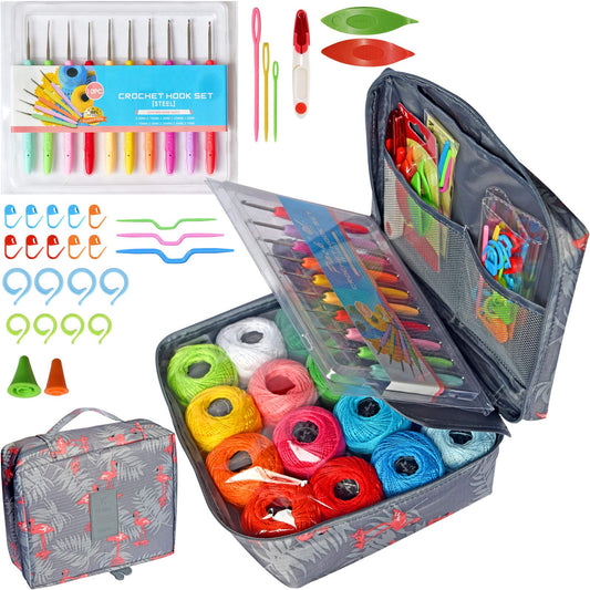colored bird 16 Colors Crochet Thread Craft Yarn Knitting kit and Crochet kit | Includes Crochet Hooks, Weaving Needles, Locking Stitch Markers All Tool Need Perfect Beginner Kit