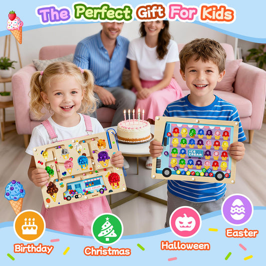 2 in 1 Magnetic Maze Board for Kids Montessori Toys Double-Sided Counting Magnetic Alphabet Letters ABC Magnets Puzzles 3-5 Age Boys and Girls Birthday Gifts