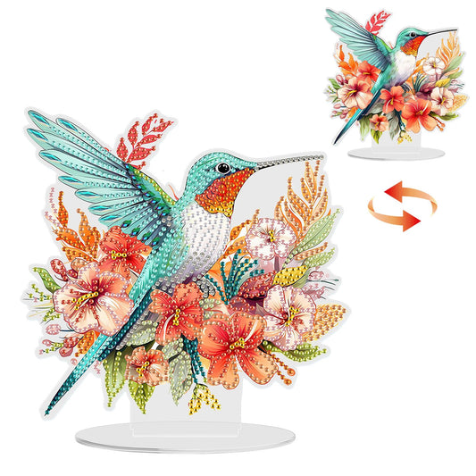 GHHKUD Hummingbirds Diamond Painting Desktop Ornament for Adults Double Sided, Stand Up Diamond Art Ornaments Birds, DIY Special Diamond Gem Craft Tabletop Placement Board Kit for Home Decor