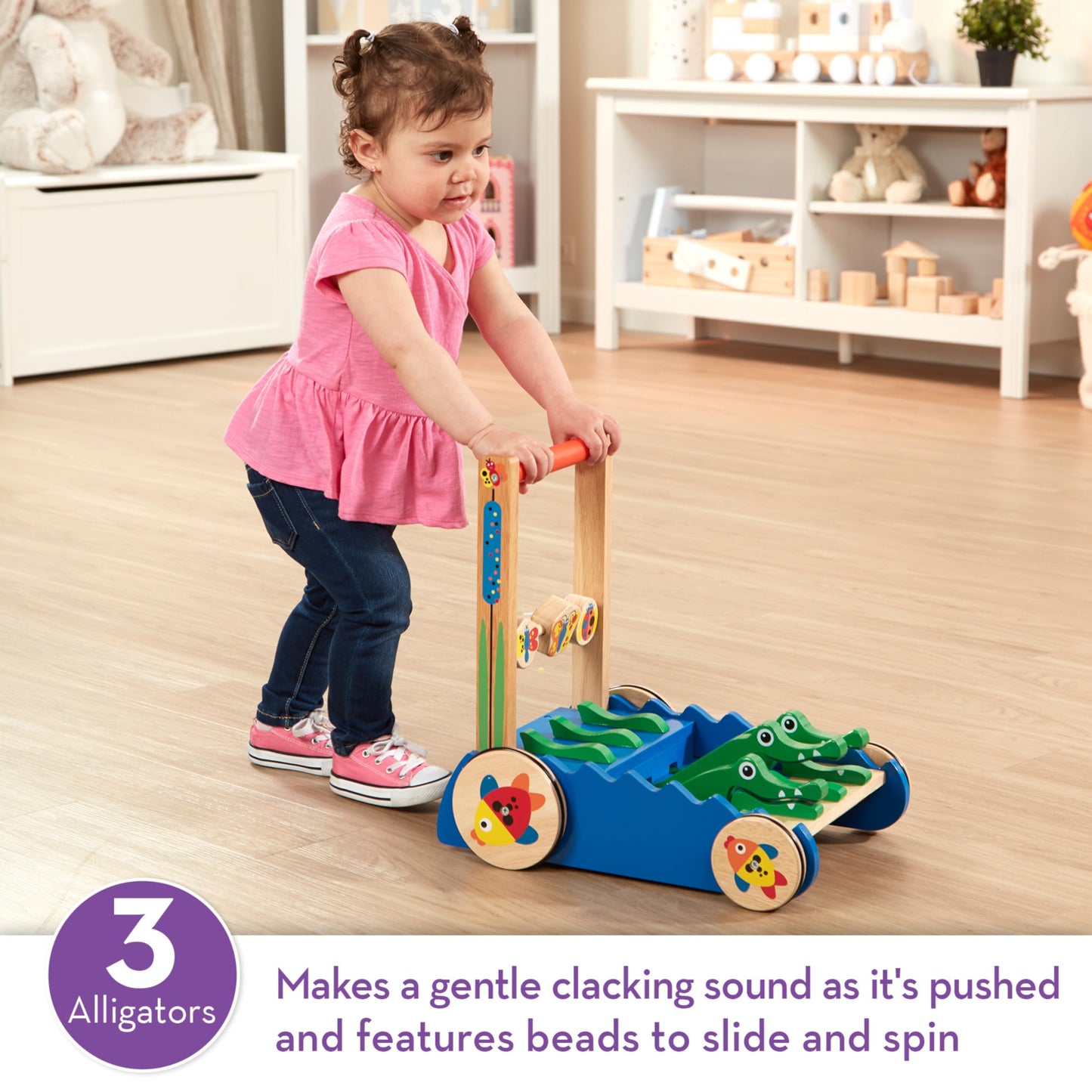 Melissa & Doug Deluxe Chomp and Clack Alligator Wooden Push Toy and Activity Walker