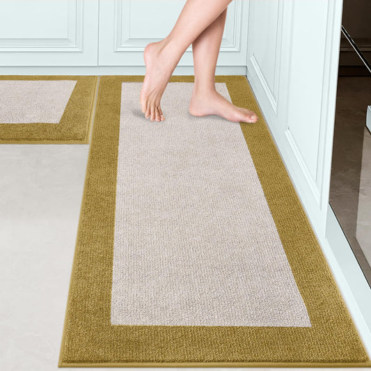 DOMUSTEX Machine Washable Runner Rugs Set of 2, (24" x 36"+ 24" x 60"), Non Slip Kitchen Mats for Floor, Absorbent Entryway Rug for Kitchen, Bedroom, Hallway, Bathroom, Door (Roll Packing)