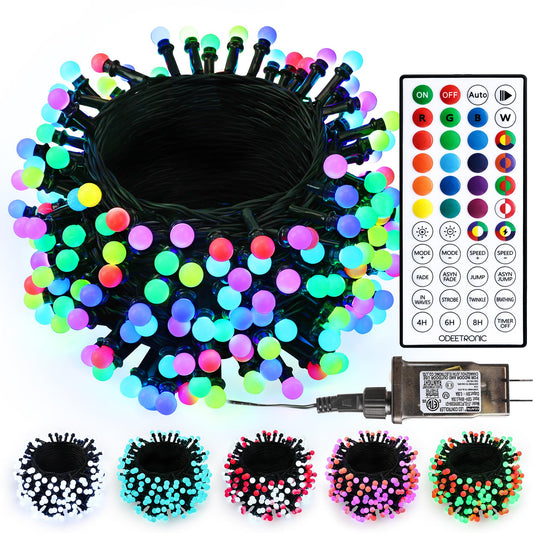 ODEETRONIC Christmas Lights - 98Ft 300 LED Color Changing Christmas Lights, 100+ Mode RGB Berry String Light with Timer, Remote Warm White Fairy Light for Indoor Outdoor Xmas Party Decor, Green Wire