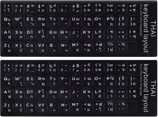 CaseBuy 2PCS Thai Keyboard Stickers, Thai-English Keyboard Letters Replacement Sticker White Font on Black Background