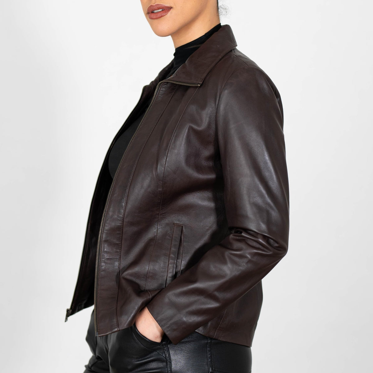 BRICK LANE Timeless Design Leather Jacket for Women | Genuine Lamb Nappa Leather Jacket (US, Alpha, XX-Large, Regular, Regular, Brown)