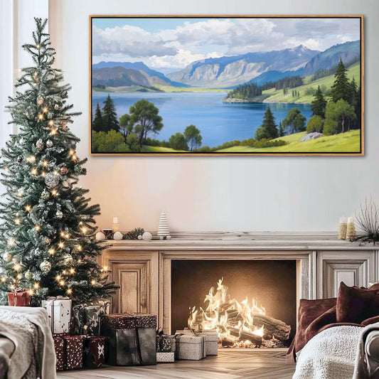 Landscape Wall Art for Living Room - with Mountain and Lake Scenery Pictures Wall Decor Large Canvas Wall Art, Forest and Nature Wall Decor for Bedroom, Green Artwork Prints for Above Bed 29×58IN