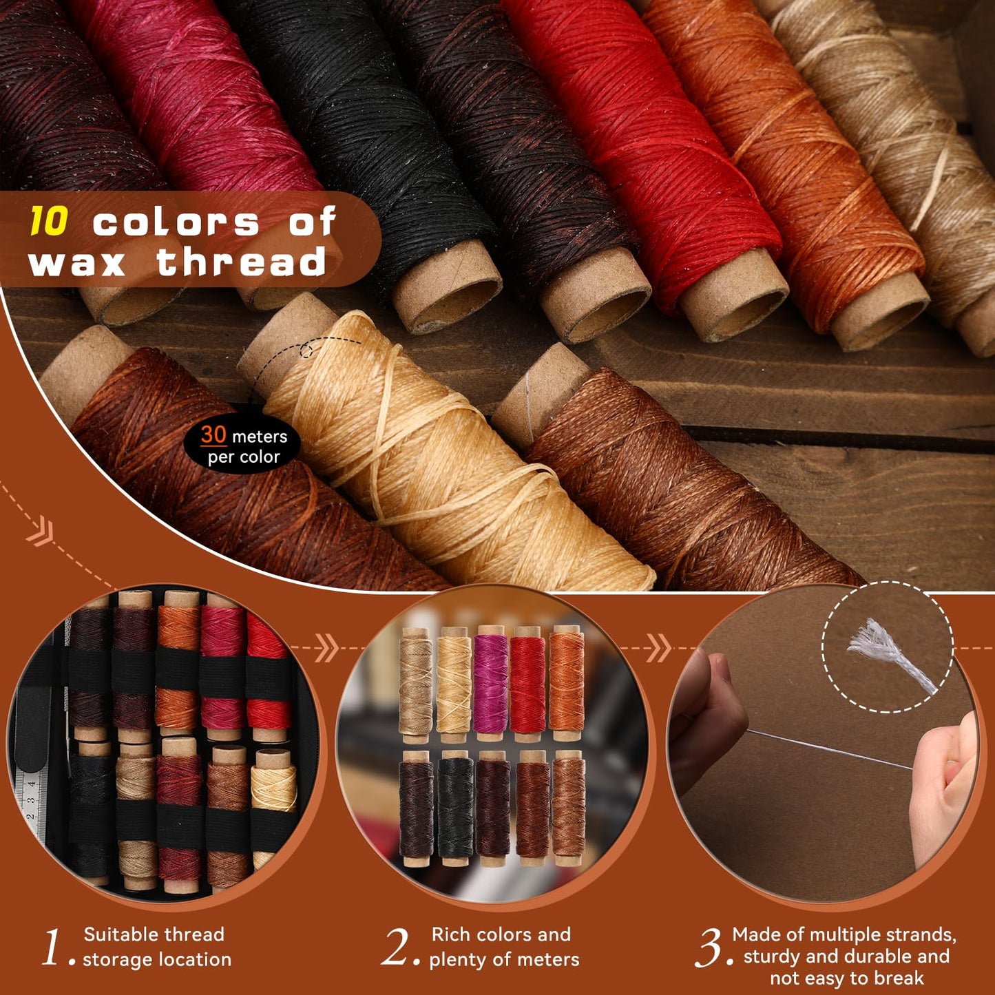 60 Pcs Leather Working Kit Leather Sewing Kit Leathers Craft Tools with Storage Bag Stamping Tools Stitching Groover Waxed Thread Prong Punch for Craft Making Stitching and Punching