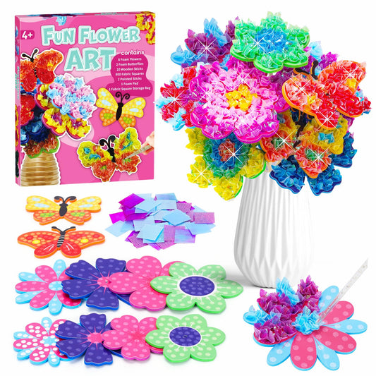 MUNDIDO Poke in Fun Art Flower Bouquet, Mess Free Paper Craft Kits for Kids, DIY Creative Activity Gifts for 6 7 8 9 10 Year Old Girls, Birthday Gifts for Girls Boys Age 5-12 Easter Basket Stuffers