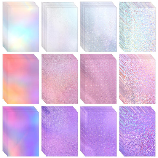Kifmurase 120 Sheets Metallic Holographic Card Stock, Shiny Glitter Card Stock, Glitter Iridescent Mirror Paper 11.7 x 8.3'', 250GSM 12 Mixed Colors Foil Paper for Scrapbook, Cards Making, Crafts