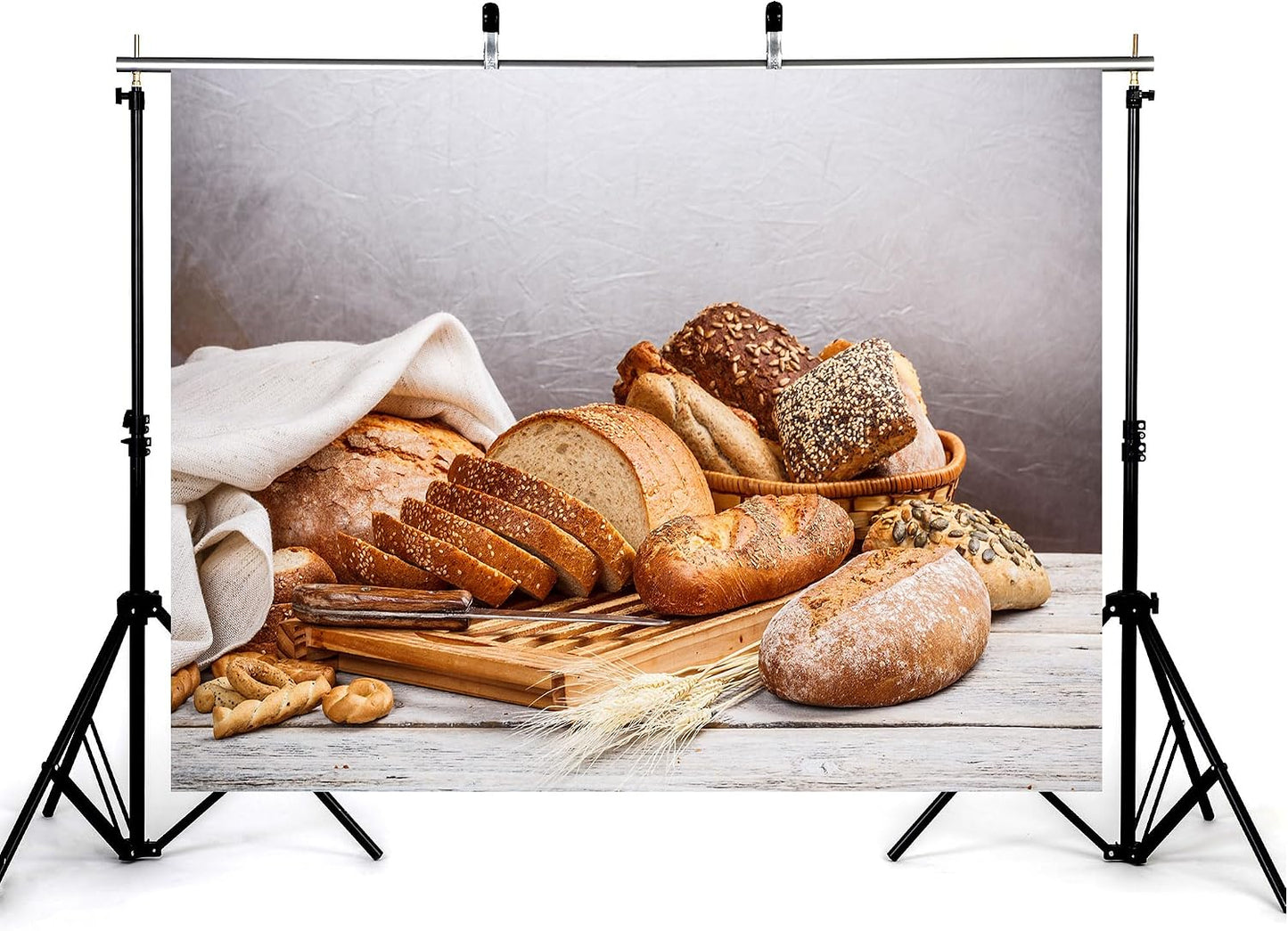 KeyWork 10x7ft Artisan Bread Assortment Backdrop Fresh Bakery Photography Background for Party Food Themed Gathering