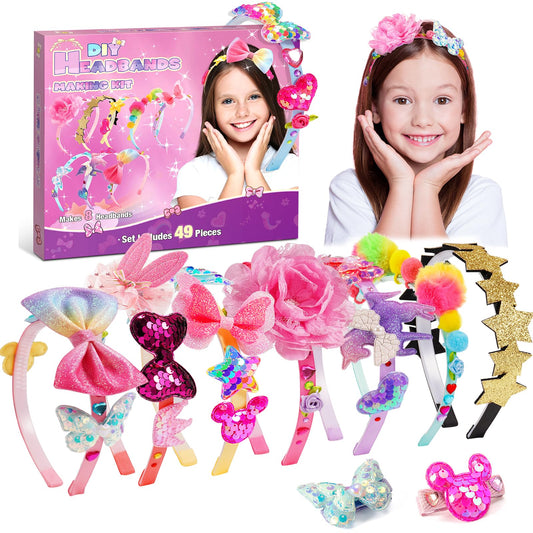 SYOKZEY Hair Accessories for Girls, Headband Making Kit,Toys Gifts for 3-12 Years Old Girls,Toys Age 6-8, Arts and Craft Kits, Birthday Presents DIY Christmas Basket Stuffers- 49 Pc