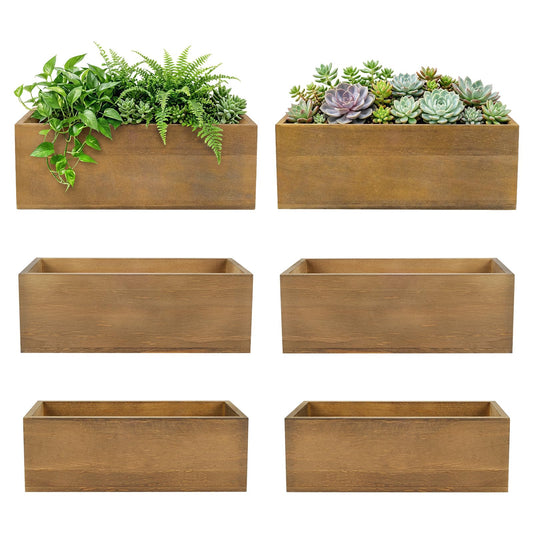 LEIFEOSH 6 Pcs Rustic Wooden Boxes for Storage, Decorative, Display, Arts & Crafts, Rectangle Wooden Crate Wood Planter Box Party Food Risers Nesting Box Wedding Table Centerpiece Home Decor, Brown