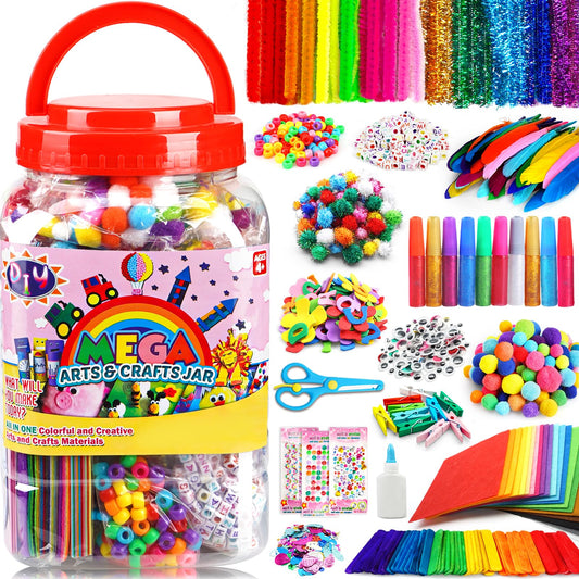 FUNZBO Mother's Day Arts and Crafts Supplies for Kids -Toddlers Craft Kit with Glitter Glue Stick, Pipe Cleaners, Popsicle Sticks, Pompoms & Stickers, Homeschool Supplies, Toys Crafts for Girls age 4+