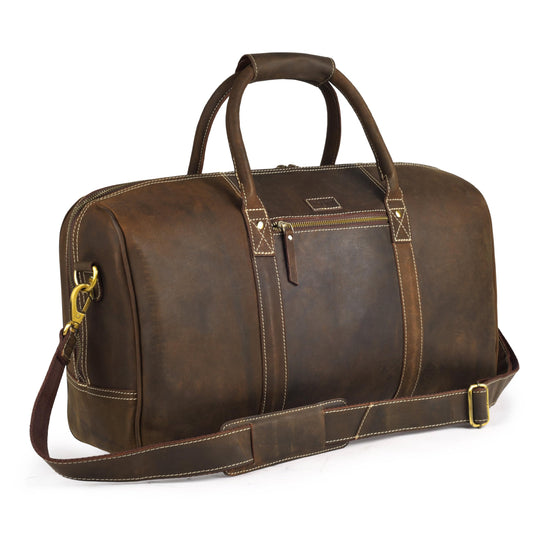Rasavi Leather Duffel Bag for Men & Women – 20 Inch Travel Weekender, Carry-On, Overnight Travel, Sports & Gym Luggage Bag- Brown