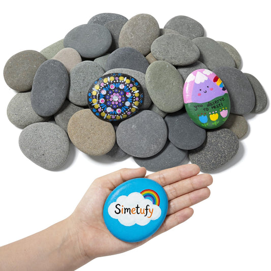 Simetufy 45 Pcs Painting Rocks Bulk, 2"-3" River Rocks for Painting, Flat Smooth Rocks for DIY Painting, Natural River Stones for Arts & Crafting, Kindness Stones