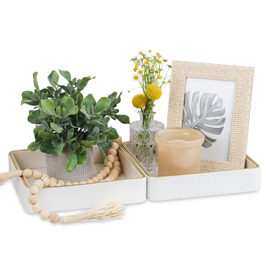 2 Pack White Catch All Trays for Jewelry| Small Leather Valet Tray| Key Bowl for Entryway Table EDC Trinket Tray Catch All| Perfume Trays for Dresser Organizer Perfume Holder (Set of 2)