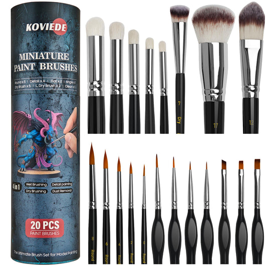 KOVIEDE Miniature Paint Brushes Dry Brush, 20PCS Fine Detail Paint Brush Set for Blending, Dusting, Acrylic Oil Watercolor Painting, Model Painting, Crafts, Paint by Numbers