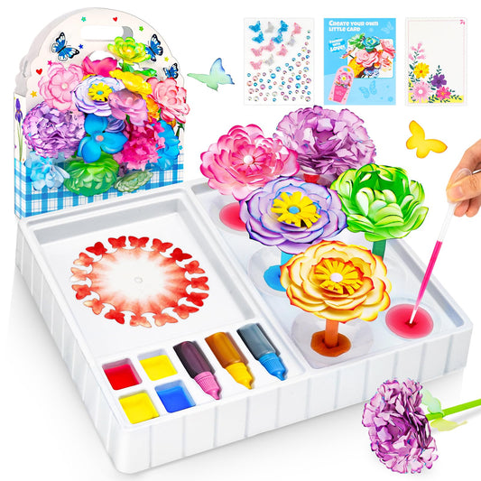 DoodleDoo Paper Flower Craft Kit, Arts and Crafts Flower Science Kit, DIY Magic Color Changing Paper Flowers Kit for Kids Ages 6-11, Educational Gift for Girls, Gift for Birthday Mother's Day