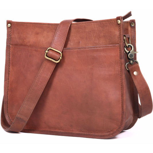 Genuine Leather Crossbody Purse for Women – Rustic Tan & Brown Leather Satchel, Medium Size with Zipper Pocket – Cute Everyday Handbag, Ideal for Moms, Teens, & Ladies – Vintage, Soft, Boho Style