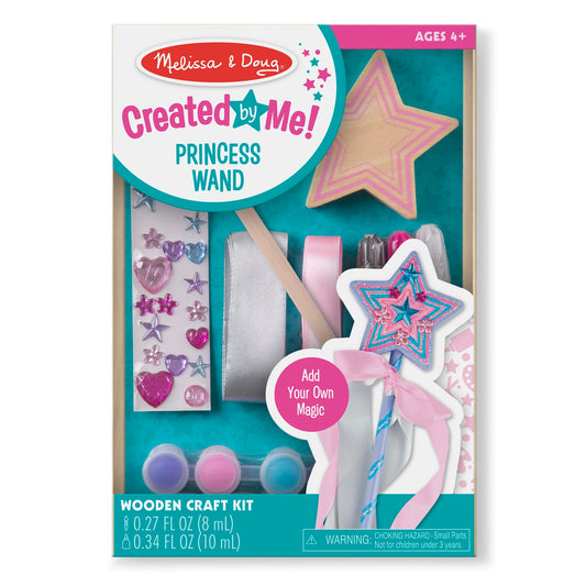 Melissa & Doug Created By Me! Paint & Decorate Your Own Wooden Princess Wand Craft Kit, Pink Princess Crafts Great for Rainy Days, Toys for Kids Ages 4+