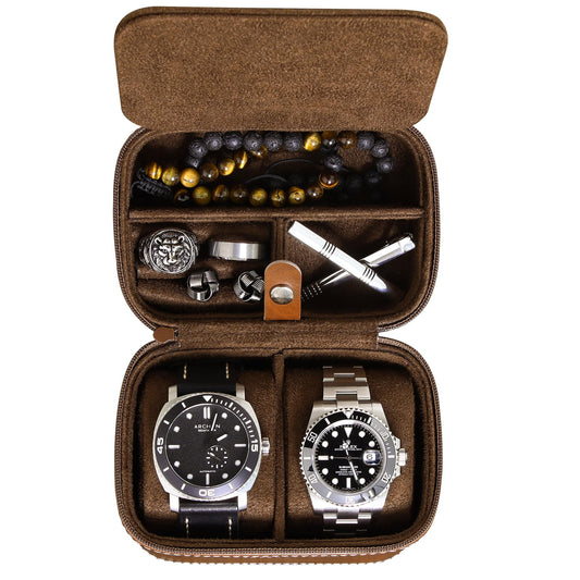 ROTHWELL 2 Watch Travel Case Storage Organizer for 2 Watches | Tough Portable Protection w/Zipper Fits All Wristwatches & Smart Watches Up to 50mm