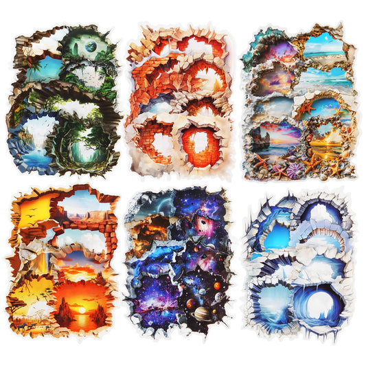 MiyouLuna 60Pcs Broken Wall Illusion Scrapbook Stickers, PET Fantasy Ephemera for Journaling, Craft Supplies and Junk Journal