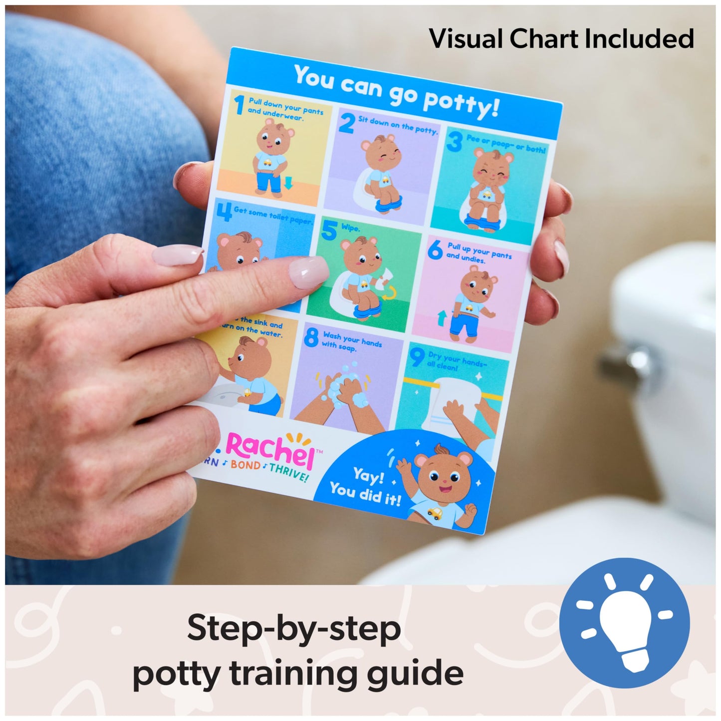 Ms. Rachel Potty Time with Bean, 11” Plush Teddy Bear with Play Toilet & Accessories, Toddler Toys for Girls & Boys for Ages 18 Months to 3+