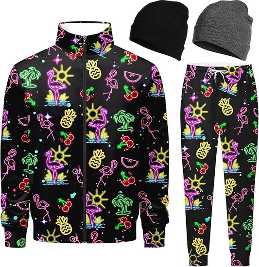 DOOPCCOR Men Track Suits Sets 80s outfit for men tracksuits sweatsuits 2 Piece sets Zip Casual Jogging 2 Knit Beanie