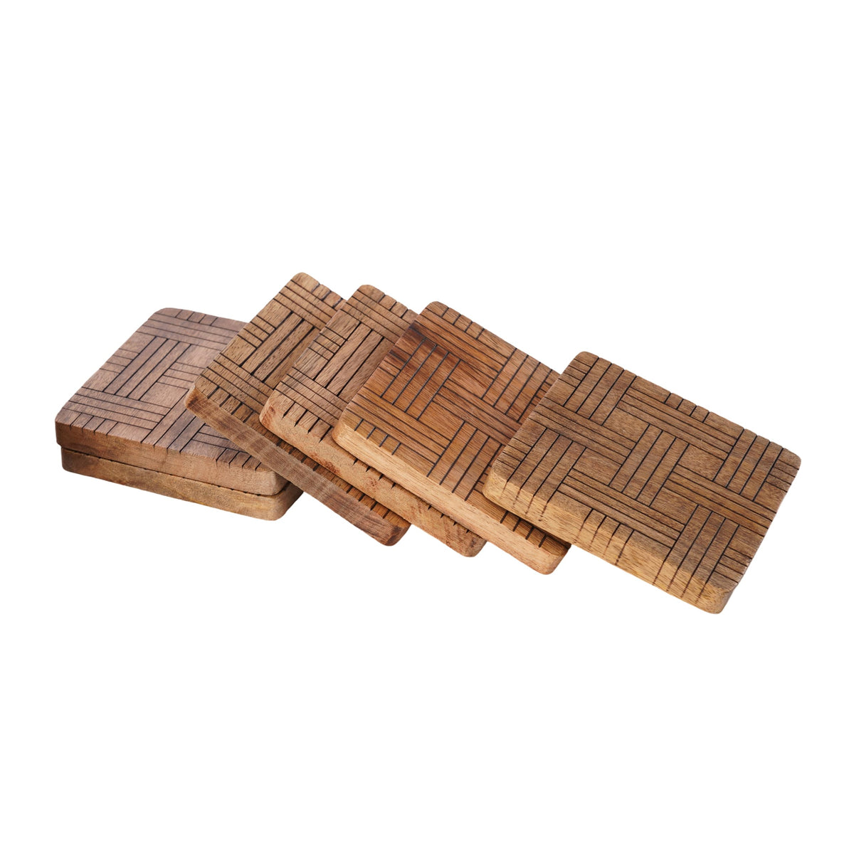Set of 6 Wood Coasters - Natural Mango Wooden Coasters for Drinks, Beverages, Wine Glasses & Bar Glasses - Rustic & Durable Drink Coasters - Coaster Set for Home, Kitchen, Dining, Bar Decor