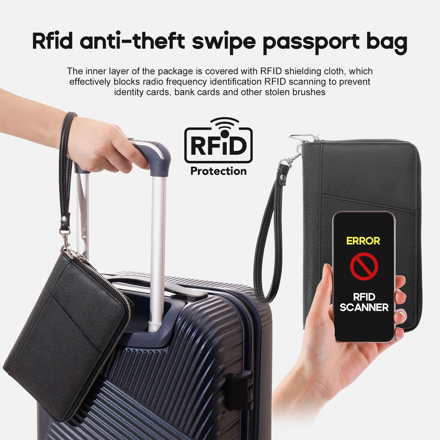 RFID Blocking Family Passport Holder Wallet 6,Premium Leather Travel Document Organizer for Women and Men,Travel Wallet for Credit Card(Black)