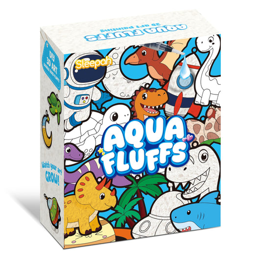 Aqua Puffs Fluffs Mess-Free 3D Art Puffs Kit for Kids Double-Sided Water-Activated Craft with Dinosaur & Space Designs, No Glue or Paint, Creative Activity for Boys & Girls Ages 3–8 Dinosours & Space