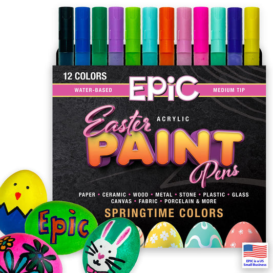 Epic Paint Markers 12 Pack, Permanent Acrylic Paint Pens, Water Based Non Toxic Acrylic Markers, Medium Tip, Opaque Multi Surface for Eggs, Wood, Glass, Canvas, DIY Crafts, Pastel Spring Colors