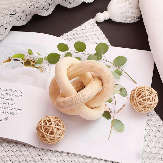 Nezhain Wood Knot Chain Link Decor, 3 Link Boho Wooden Hand Carved Decorative, Handcrafted for for Coffee Table Entryway Modern Farmhouse Shelf Decoration (Natural)